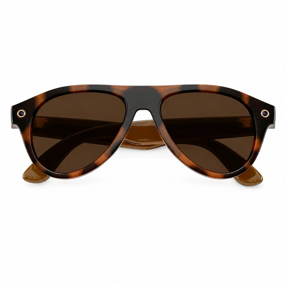 Ray-Ban Meta Aviator Gen 3 smart glasses, Havana frame with Transitions® Brown lenses, folded front view