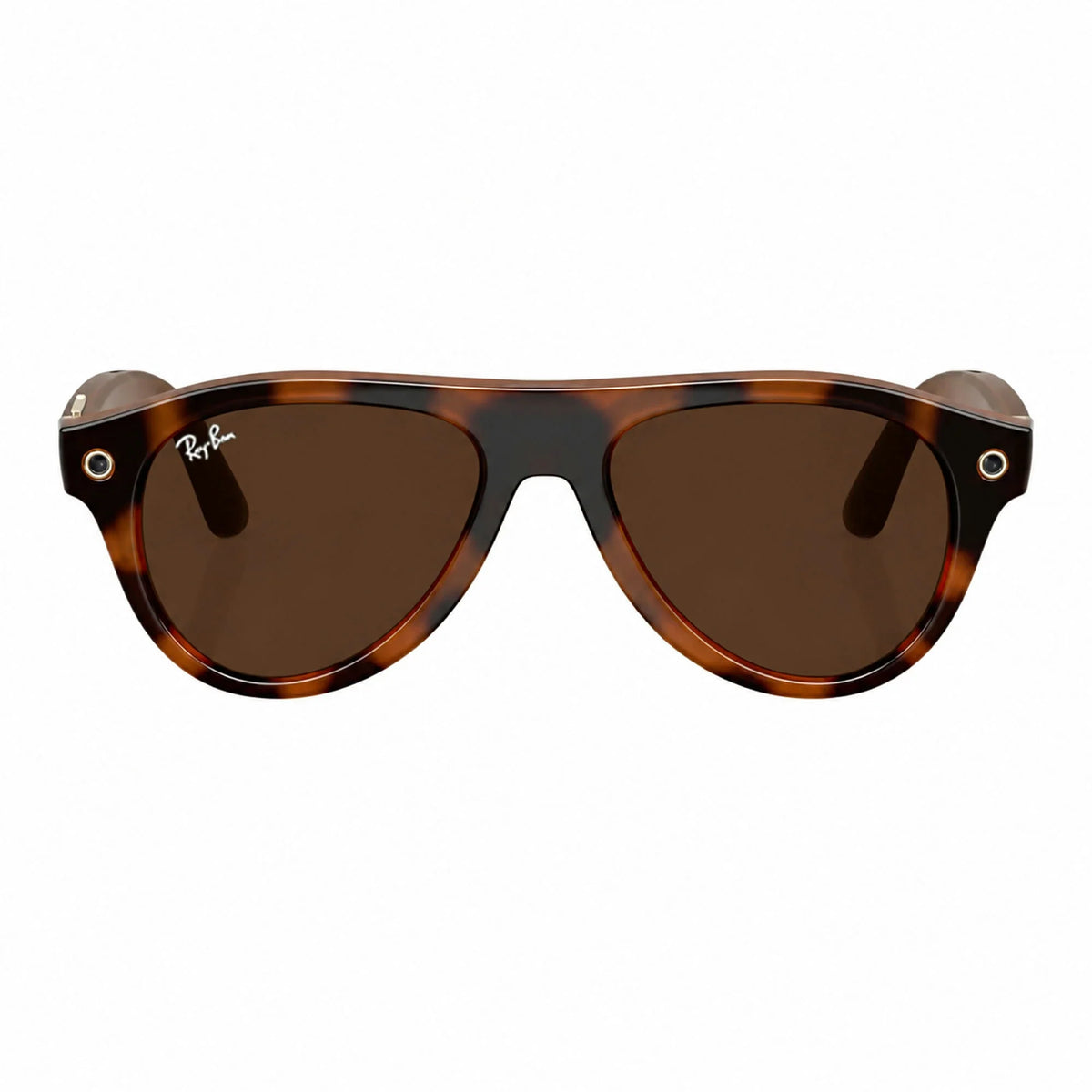 Ray-Ban Meta Aviator Gen 3 smart glasses, Havana frame with Transitions® Brown lenses, front view, Ray-Ban lens logo