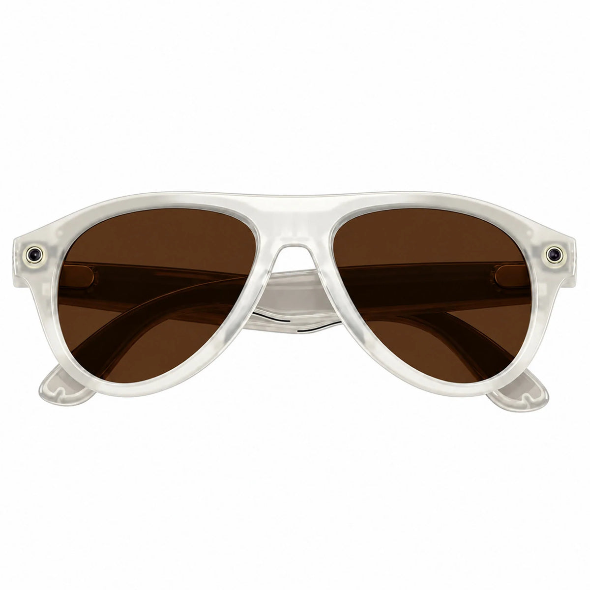Ray-Ban Meta Aviator Gen 3 smart glasses, Milky Warm Beige frame with Transitions® Brown lenses, folded front view