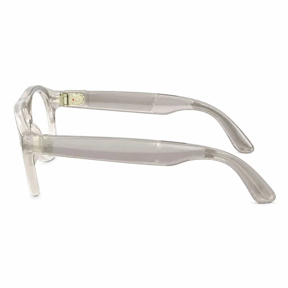 Ray-Ban Meta Aviator Gen 3 smart glasses, Milky Warm Beige frame with Transitions® Brown lenses, side profile, Ray-Ban lens logo