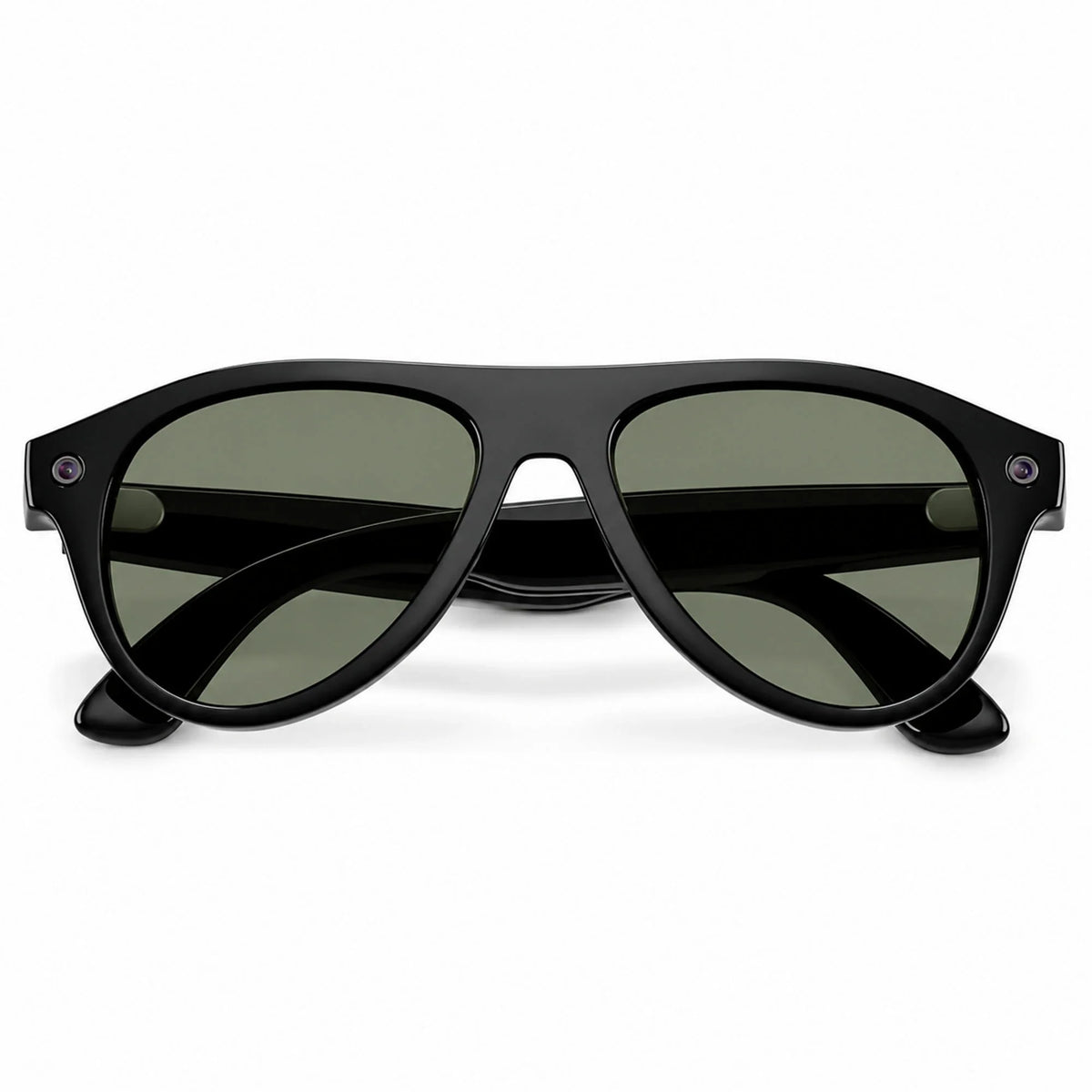Ray-Ban Meta Aviator Gen 3 smart glasses, Shiny Black frame with Green lenses, folded front view