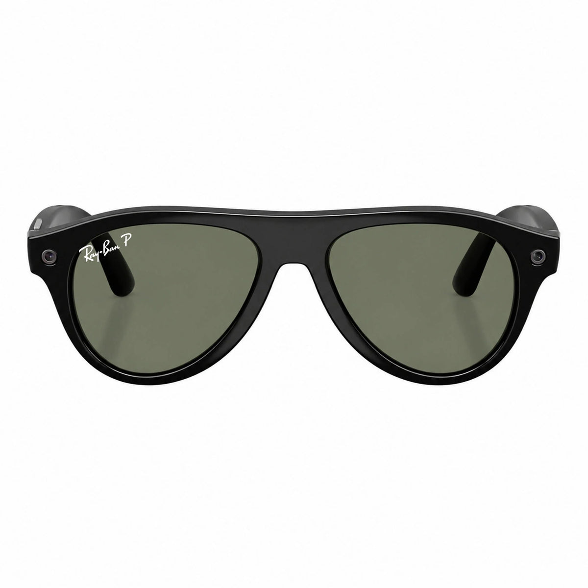 Ray-Ban Meta Aviator Gen 3 smart glasses, Shiny Black frame with Green lenses, front view, Ray-Ban lens logo