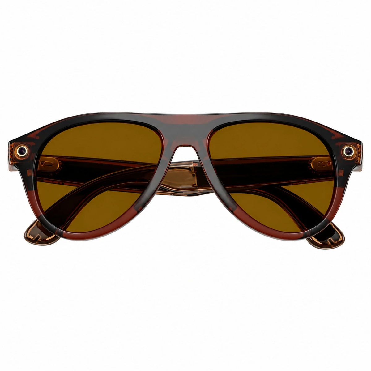 Ray-Ban Meta Aviator Gen 3 smart glasses, Transparent Umber frame with Transitions® Jade lenses, folded front view