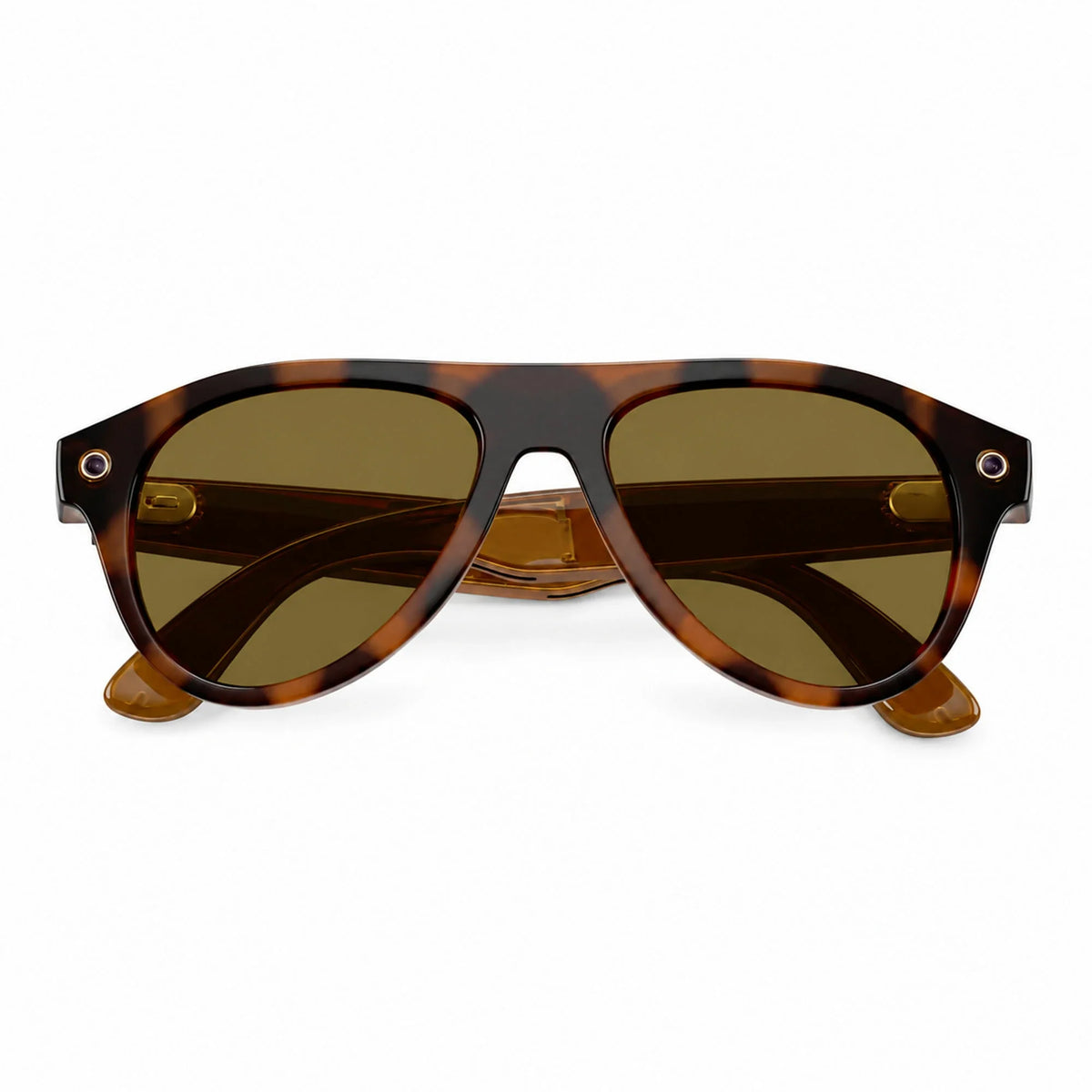 Ray-Ban Meta Aviator Gen 3 smart glasses, Havana frame with Brown lenses, folded front view