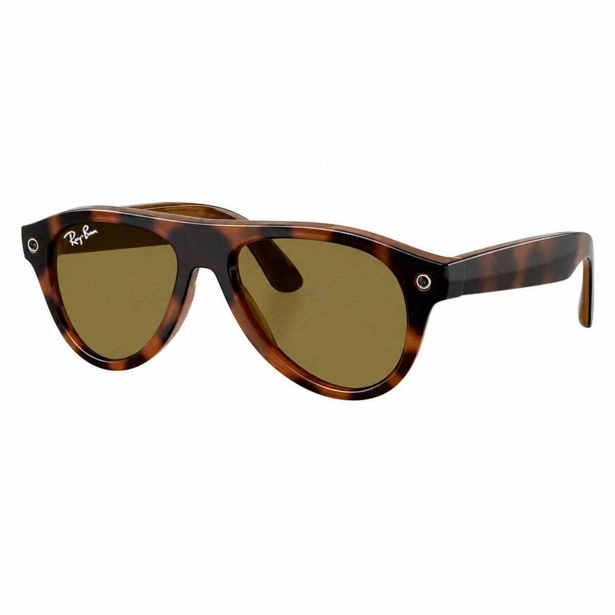 Ray-Ban Meta Aviator Gen 3 smart glasses, Havana frame with Brown lenses, three-quarter view, Ray-Ban lens logo