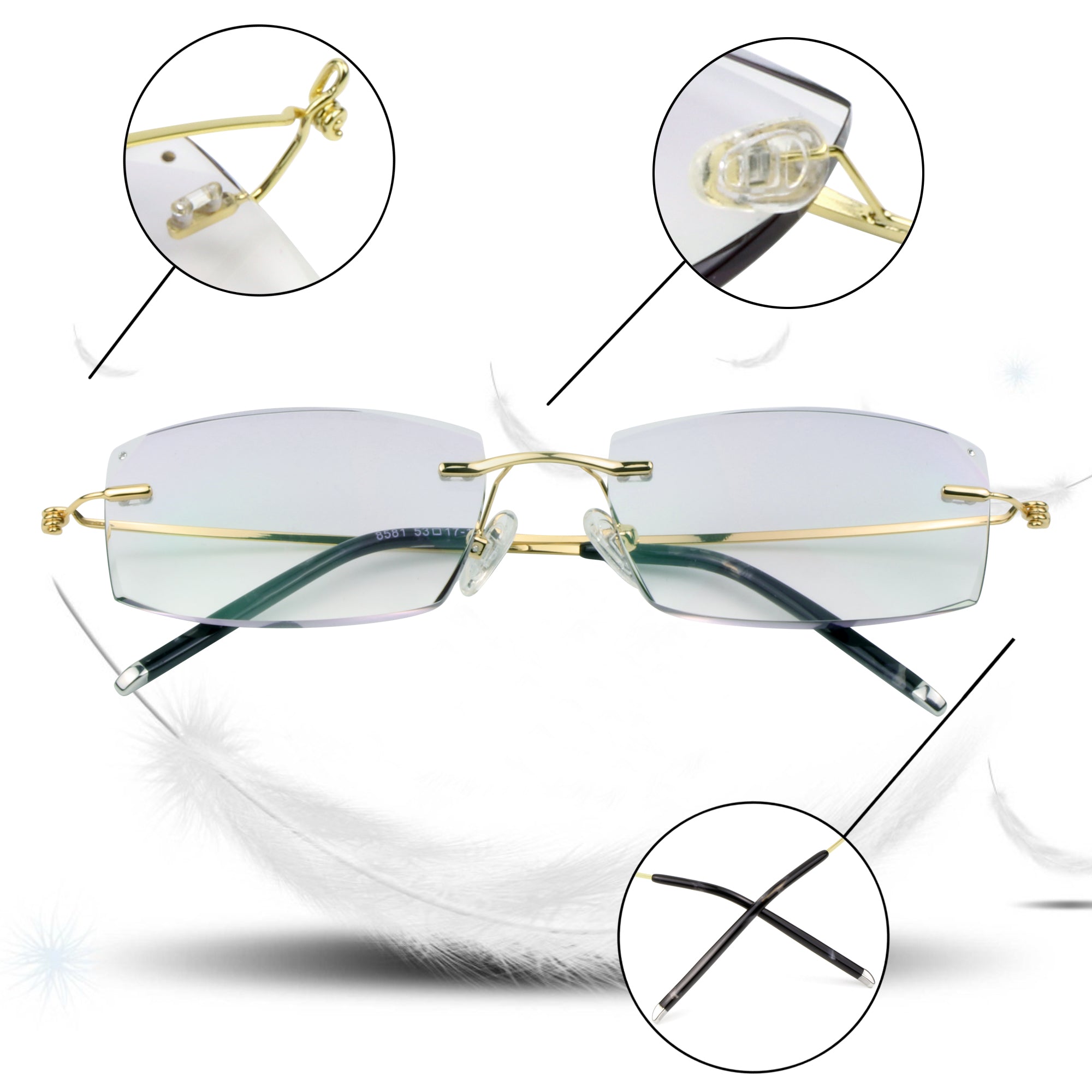 Cole Metal Rectangle Rimless glasses - LifeArtVision