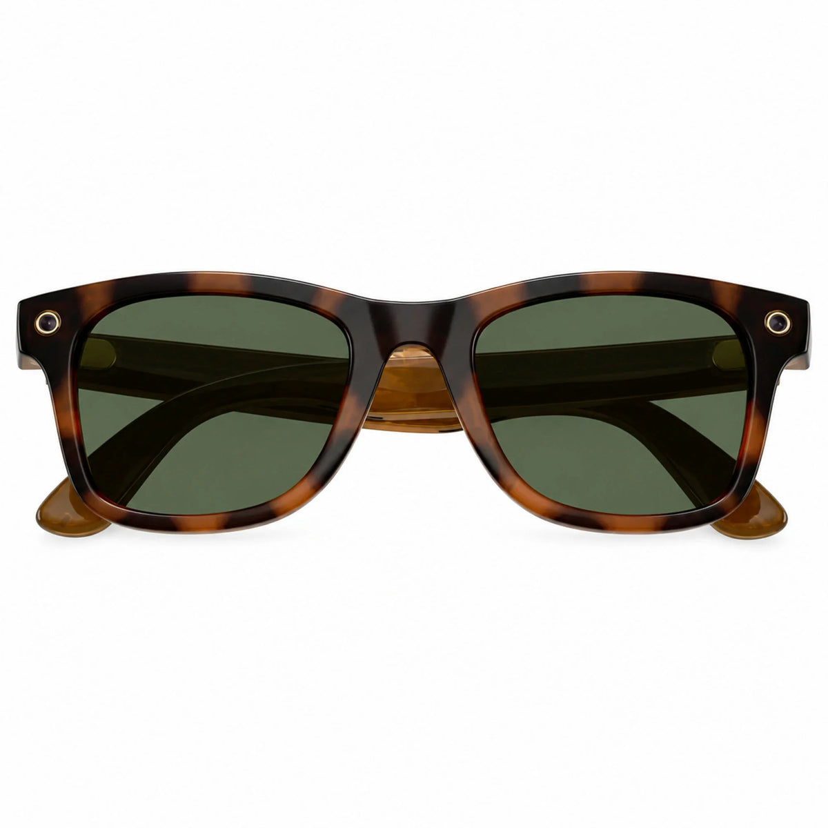 Ray-Ban Meta Wayfarer Gen 3 smart glasses, Havana frame with Green lenses, folded front view
