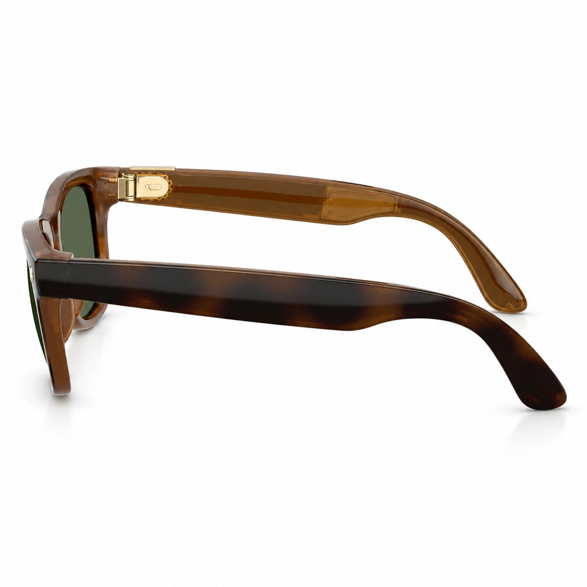 Ray-Ban Meta Wayfarer Gen 3 smart glasses, Havana frame with Green lenses, side profile