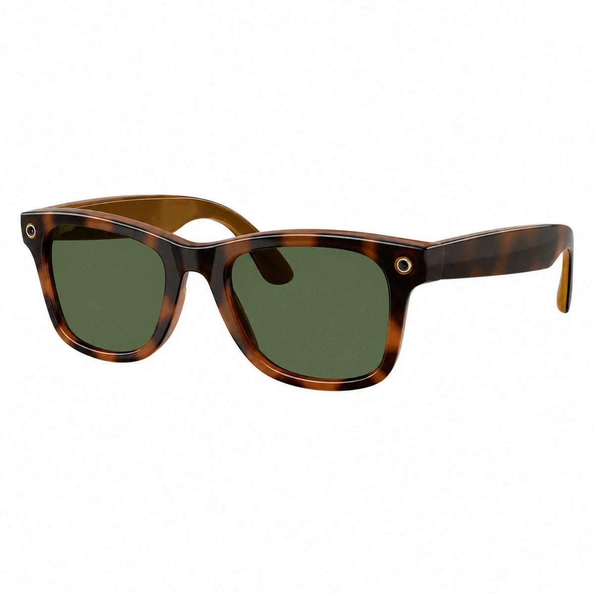 Ray-Ban Meta Wayfarer Gen 3 smart glasses, Havana frame with Green lenses, three-quarter view