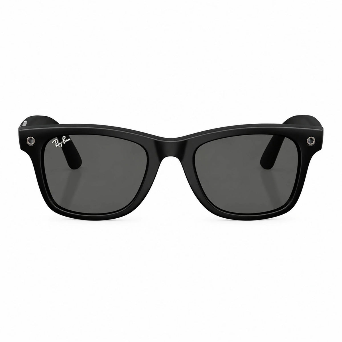 Ray-Ban Meta Wayfarer Gen 3 smart glasses, Matte Black frame with Grey lenses, front view, Ray-Ban lens logo