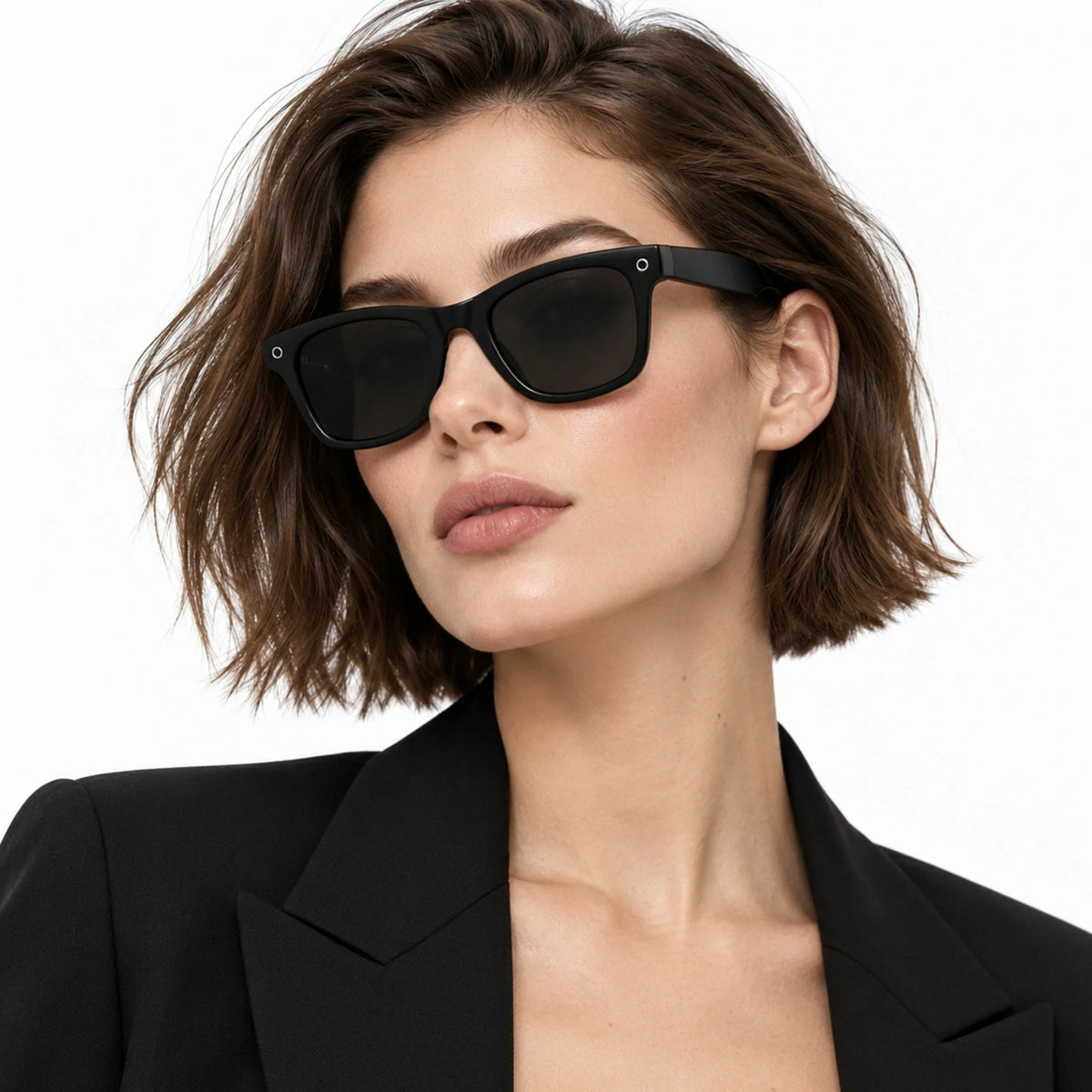 Ray-Ban Meta Wayfarer Gen 3 smart glasses, Matte Black frame with Grey lenses, worn on model