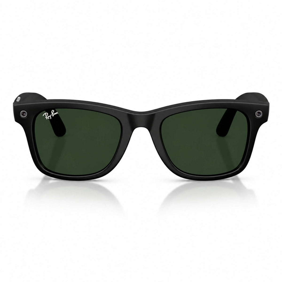 Ray-Ban Meta Wayfarer Gen 3 smart glasses, Matte Black frame with Transitions® Graphite Green lenses, front view, Ray-Ban lens logo