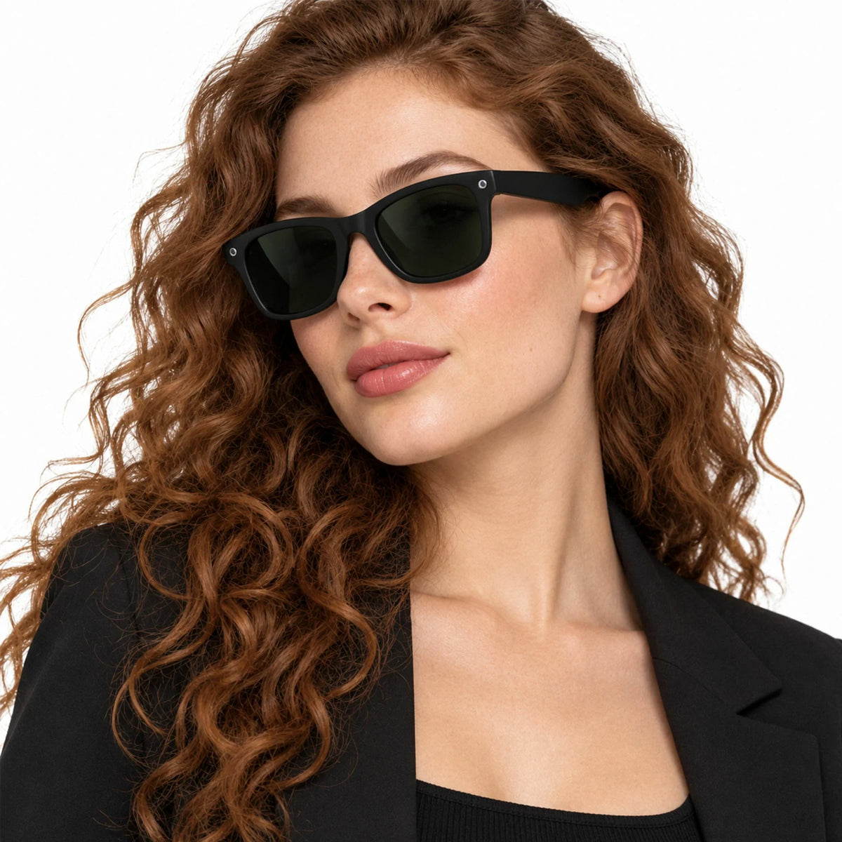 Ray-Ban Meta Wayfarer Gen 3 smart glasses, Matte Black frame with Transitions® Graphite Green lenses, worn on model