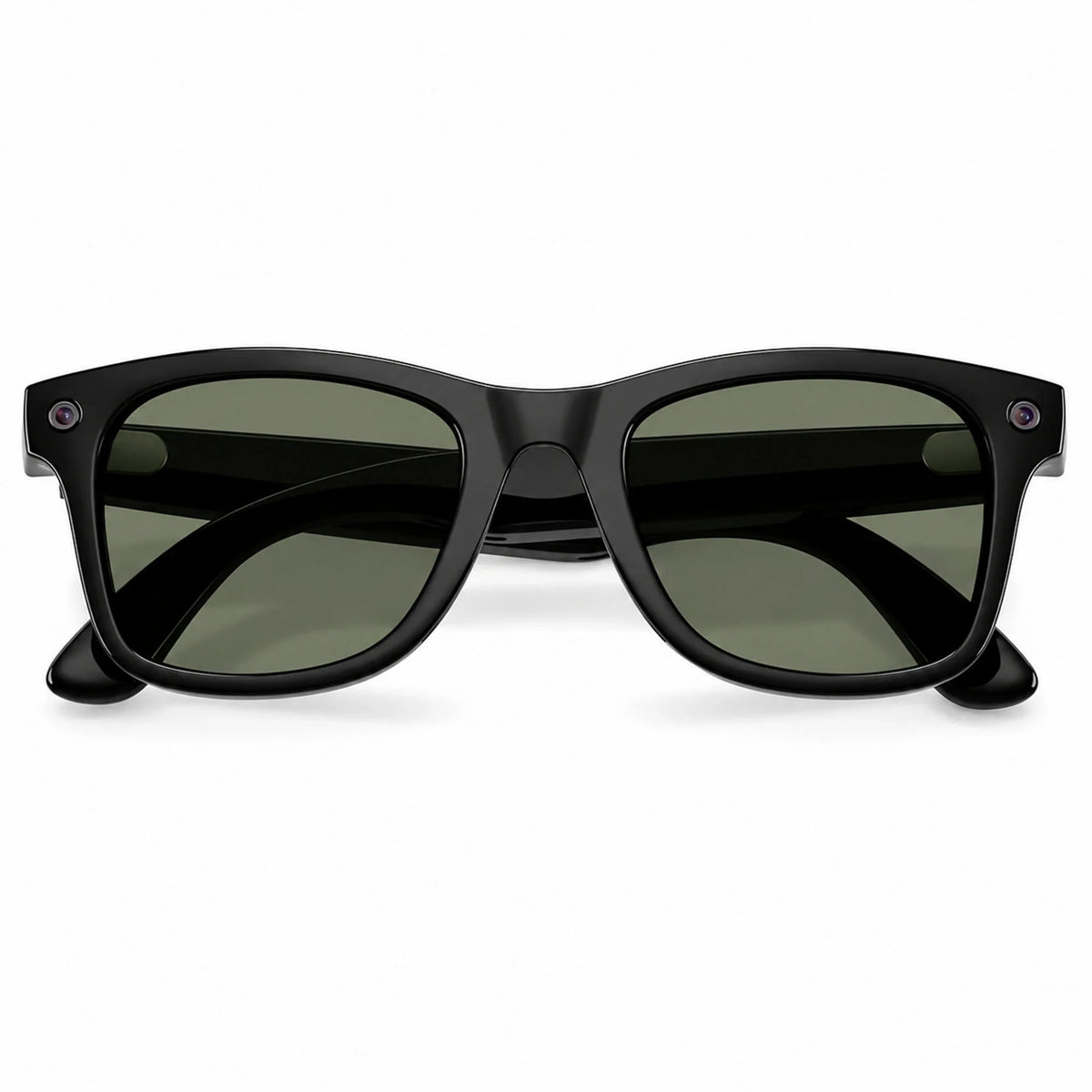 Ray-Ban Meta Wayfarer Gen 3 smart glasses, Shiny Black frame with Green lenses, folded front view