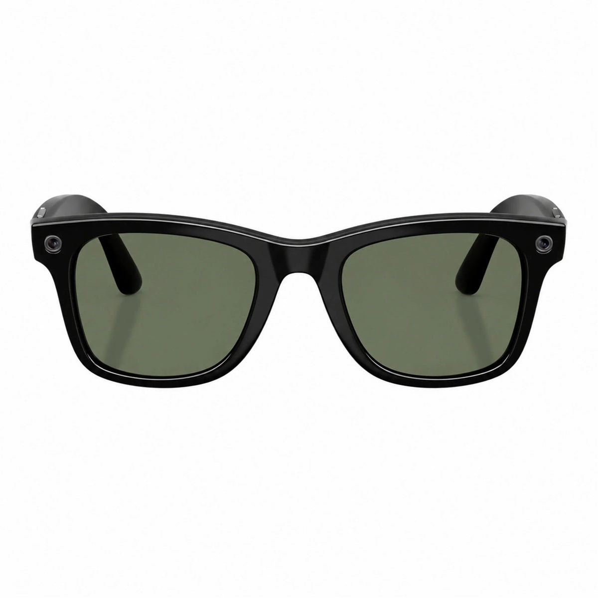 Ray-Ban Meta Wayfarer Gen 3 smart glasses, Shiny Black frame with Green lenses, front view