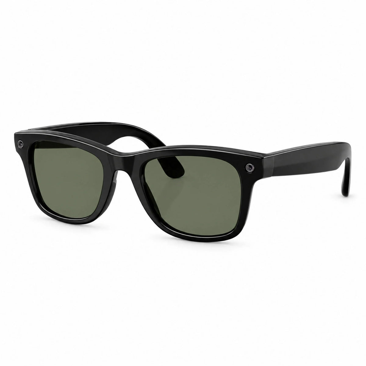 Ray-Ban Meta Wayfarer Gen 3 smart glasses, Shiny Black frame with Green lenses, three-quarter view