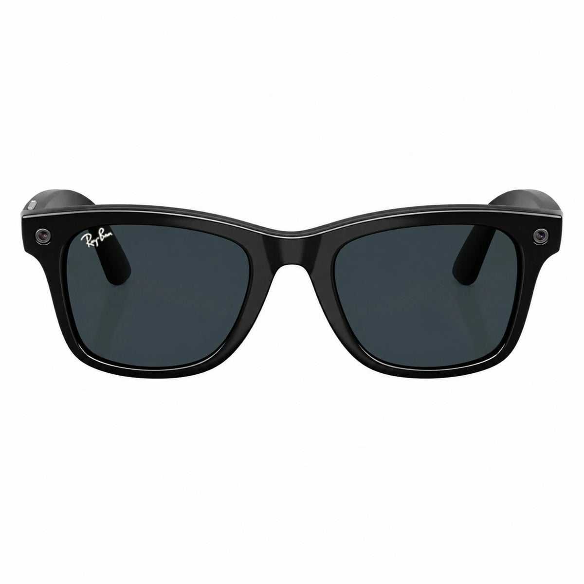 Ray-Ban Meta Wayfarer Gen 3 smart glasses, Shiny Black frame with Transitions® Grey lenses, front view, Ray-Ban lens logo