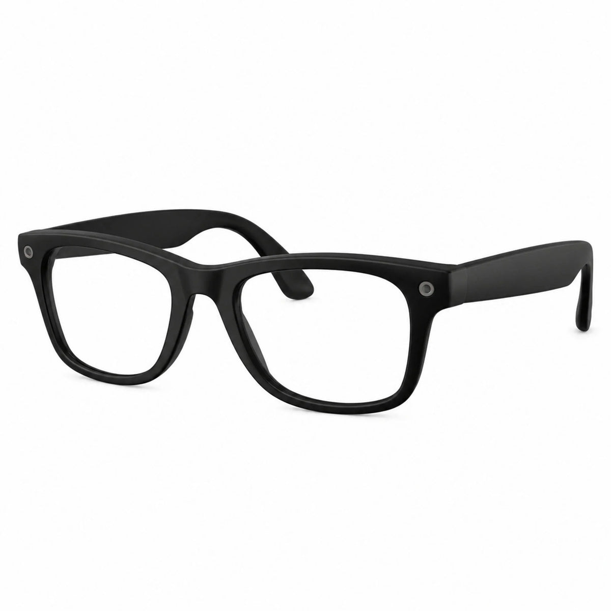 Ray-Ban Meta Wayfarer Gen 3 smart glasses, Matte Black frame with Clear lenses, three-quarter view
