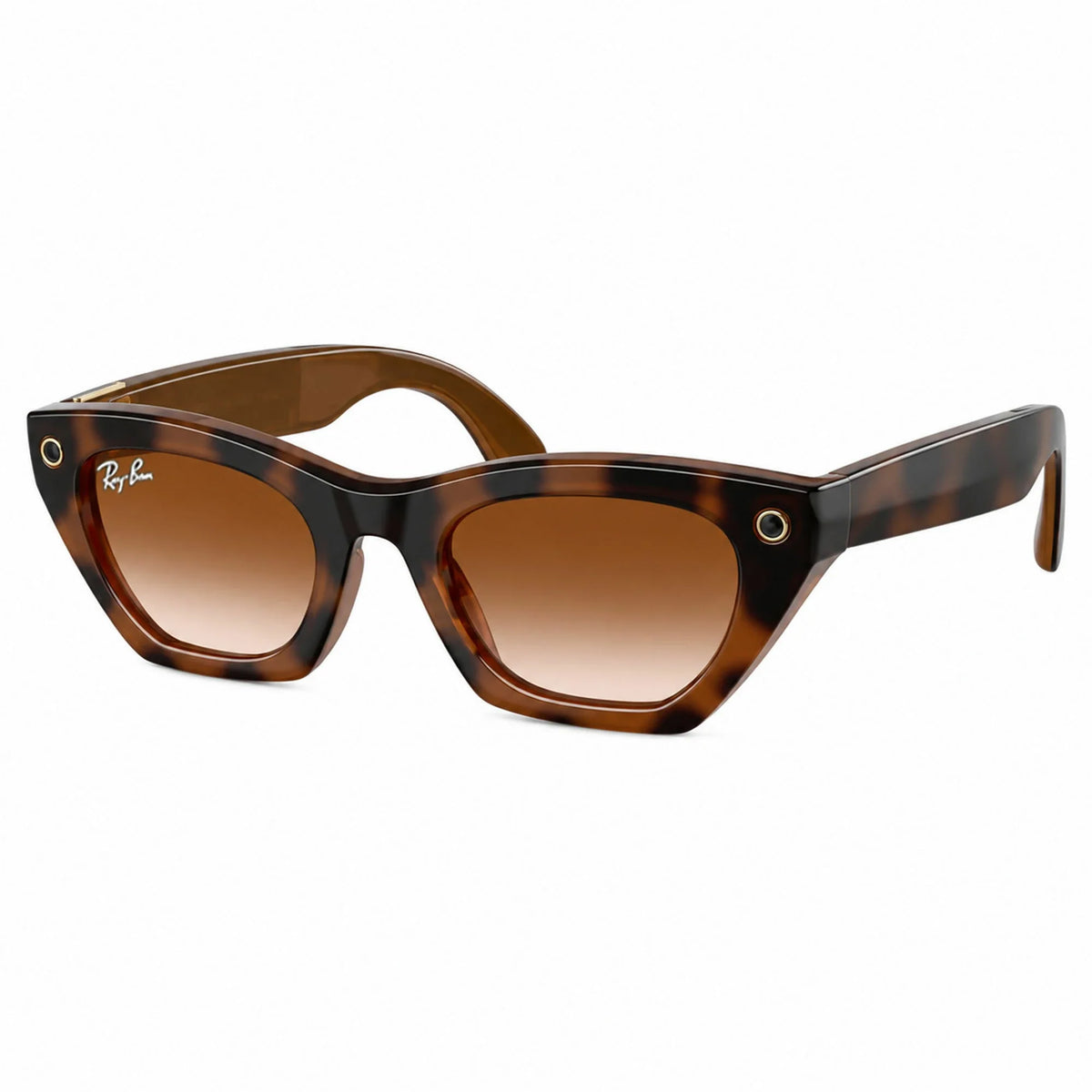 Ray-Ban Meta Zena Gen 3 smart glasses, Havana frame with Gradient Brown lenses, three-quarter view, Ray-Ban lens logo