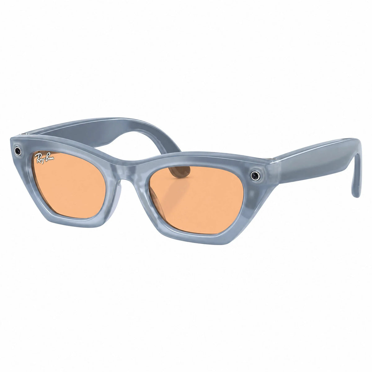 Ray-Ban Meta Zena Gen 3 smart glasses, Milky Grey Lilac frame with Transitions® Copper lenses, three-quarter view, Ray-Ban lens logo