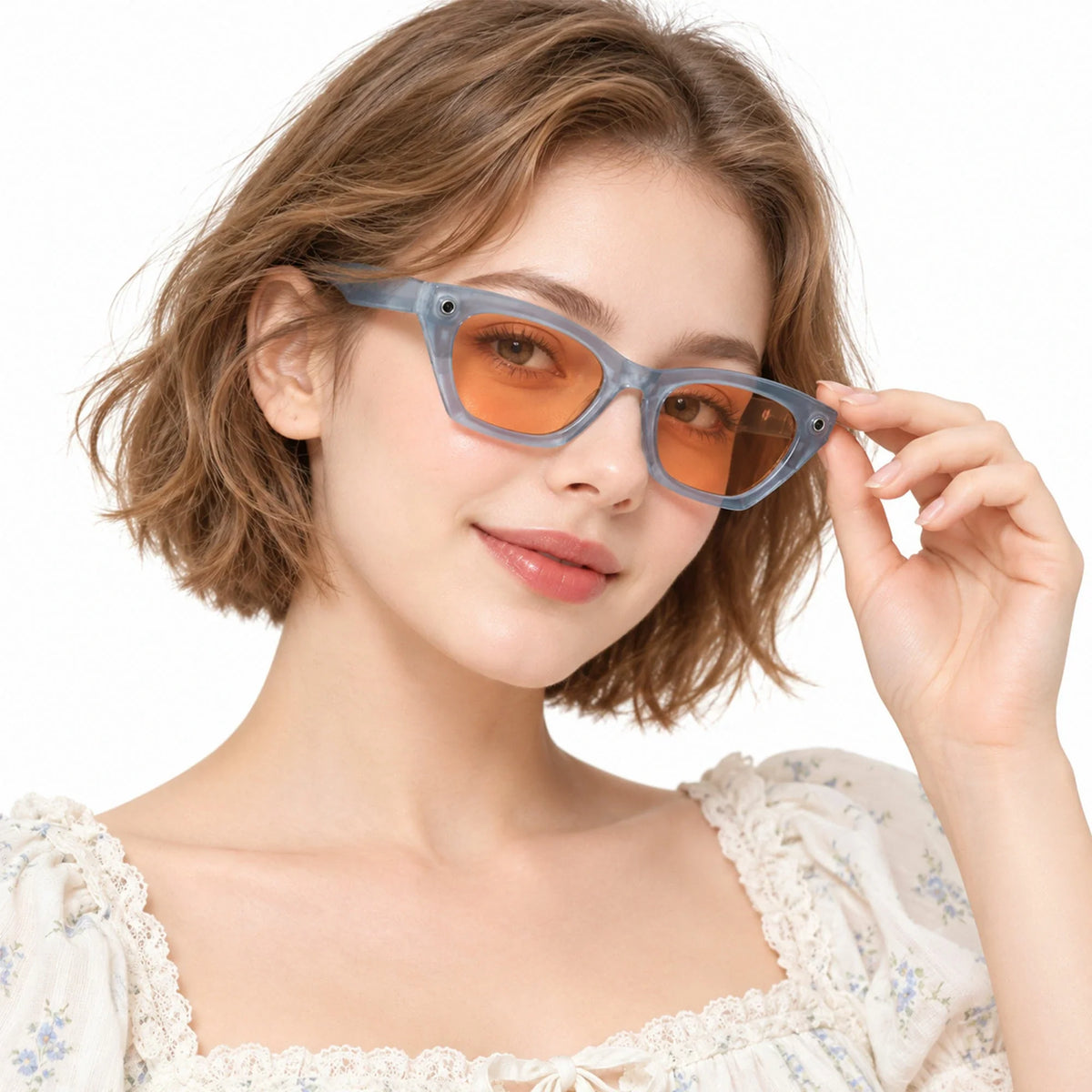 Ray-Ban Meta Zena Gen 3 smart glasses, Milky Grey Lilac frame with Transitions® Copper lenses, worn on model