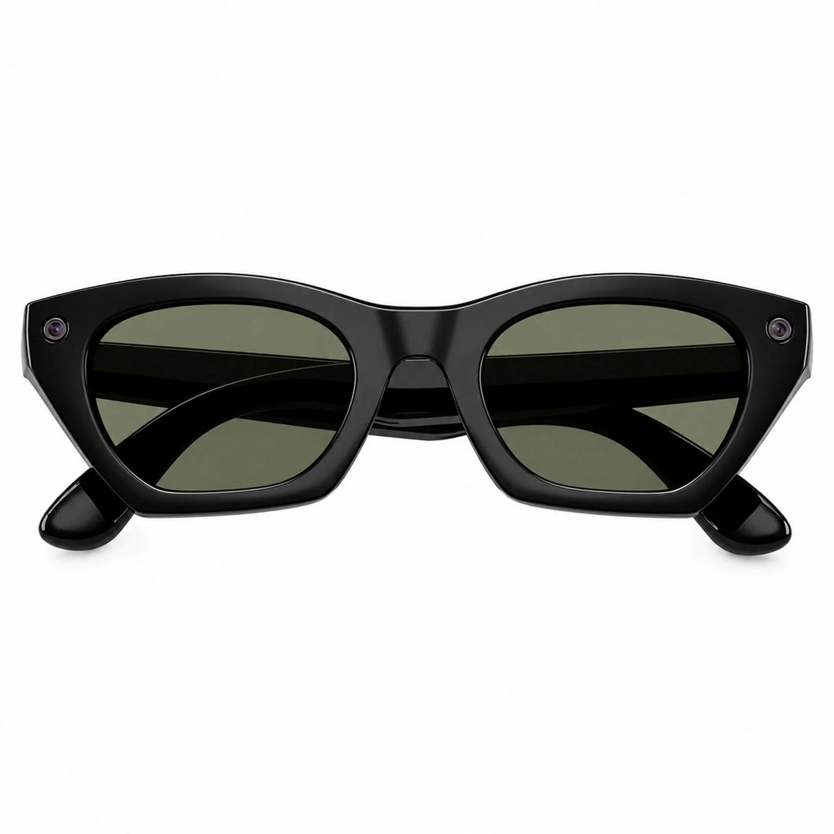 Ray-Ban Meta Zena Gen 3 smart glasses, Shiny Black frame with Green lenses, folded front view