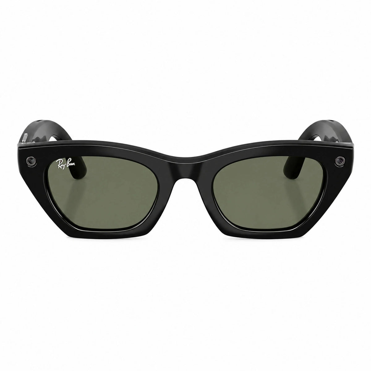Ray-Ban Meta Zena Gen 3 smart glasses, Shiny Black frame with Green lenses, front view, Ray-Ban lens logo
