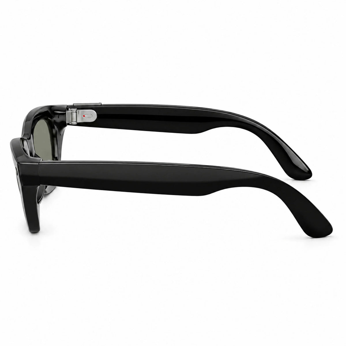 Ray-Ban Meta Zena Gen 3 smart glasses, Shiny Black frame with Green lenses, side profile, Ray-Ban lens logo
