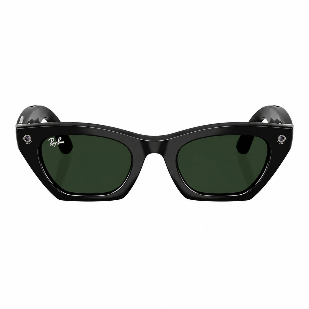 Ray-Ban Meta Zena Gen 3 smart glasses, Shiny Black frame with Transitions® Graphite Green lenses, front view, Ray-Ban lens logo