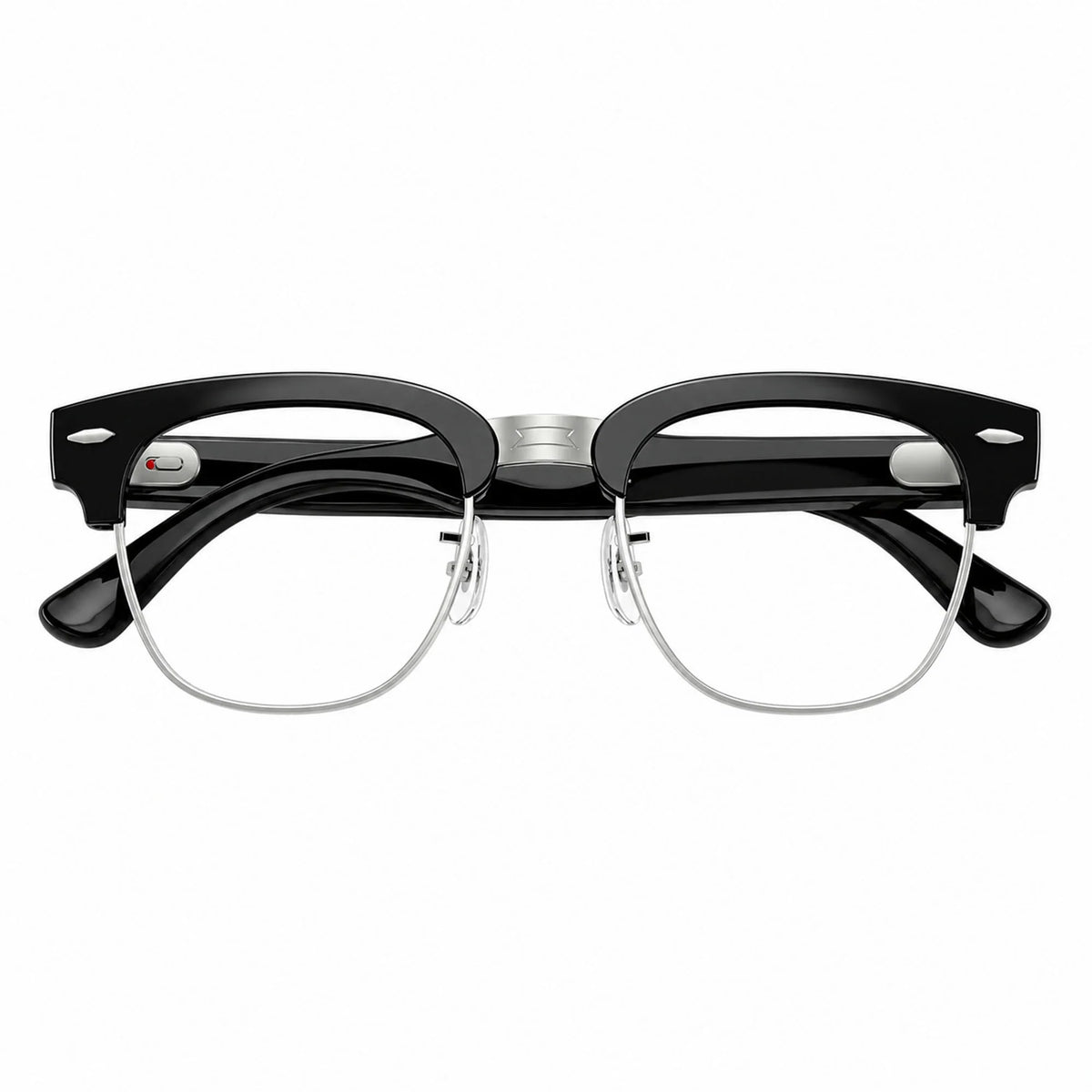 Ray-Ban Meta Clubmaster Audio glasses, Shiny Black frame with Clear lenses, folded front view