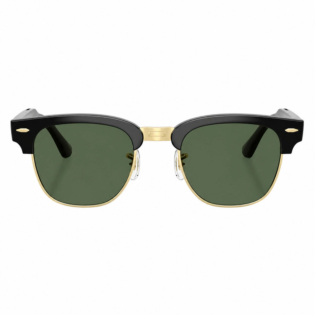 Ray-Ban Meta Clubmaster Audio glasses, Shiny Black on Gold frame with Transitions® Graphite Green lenses, front view