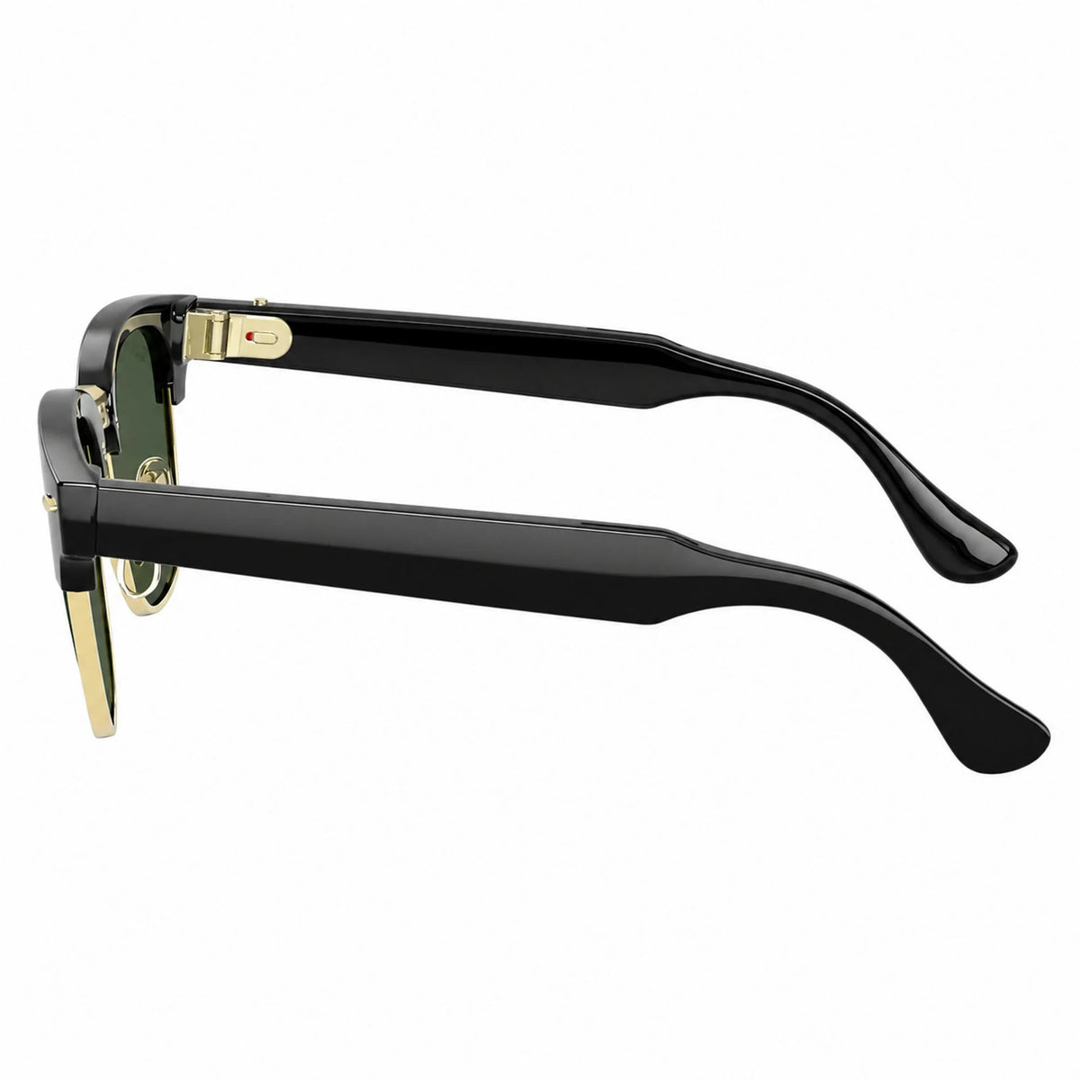 Ray-Ban Meta Clubmaster Audio glasses, Shiny Black on Gold frame with Transitions® Graphite Green lenses, side profile