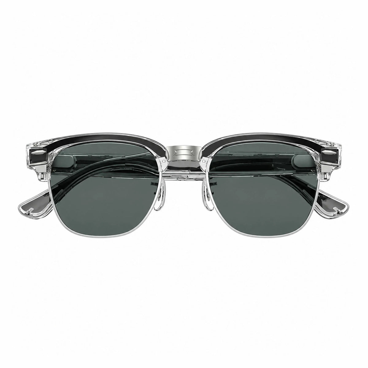 Ray-Ban Meta Clubmaster Audio glasses, Transparent Iron Grey frame with Grey lenses, folded front view