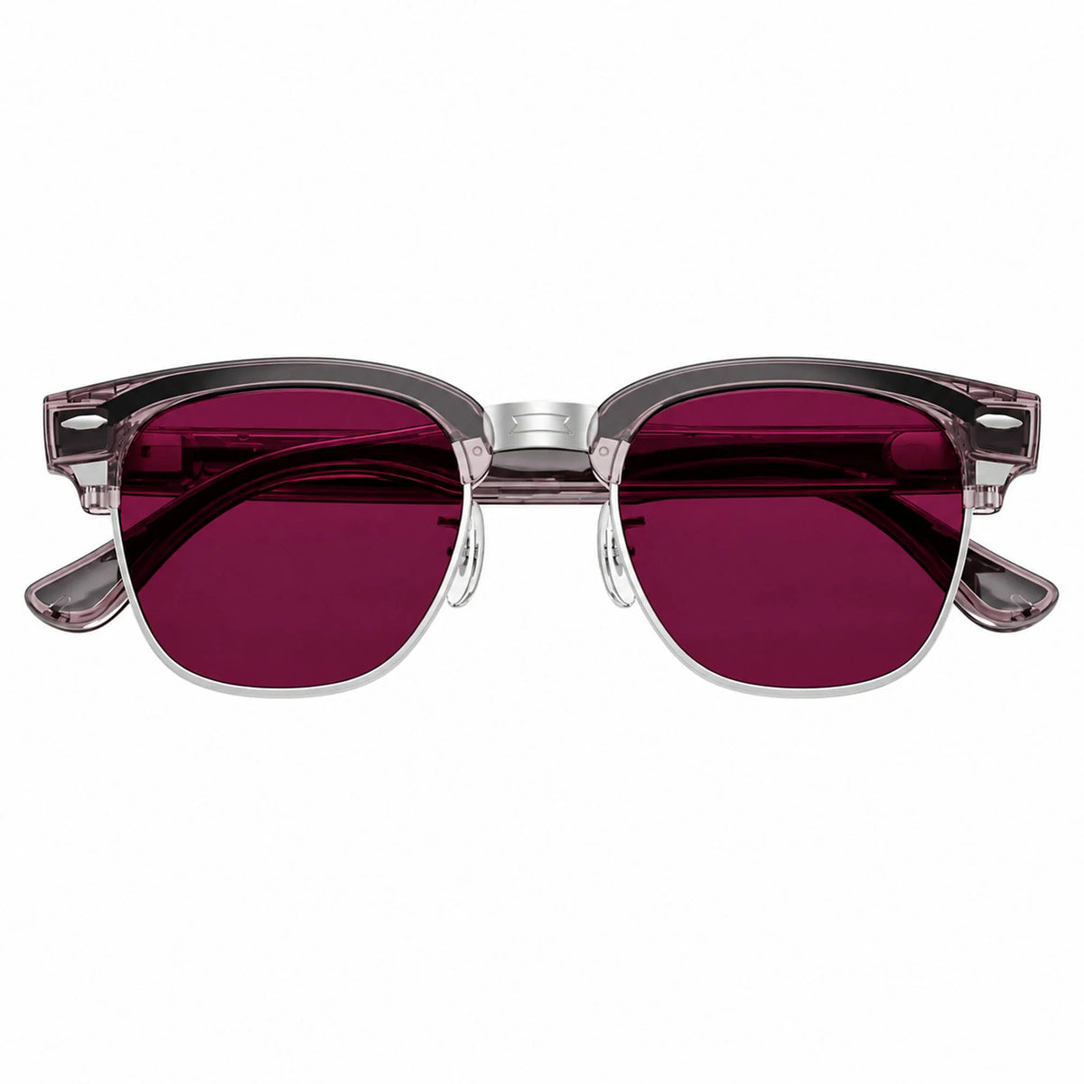 Ray-Ban Meta Clubmaster Audio glasses, Transparent Orchid frame with Transitions® Ruby lenses, folded front view