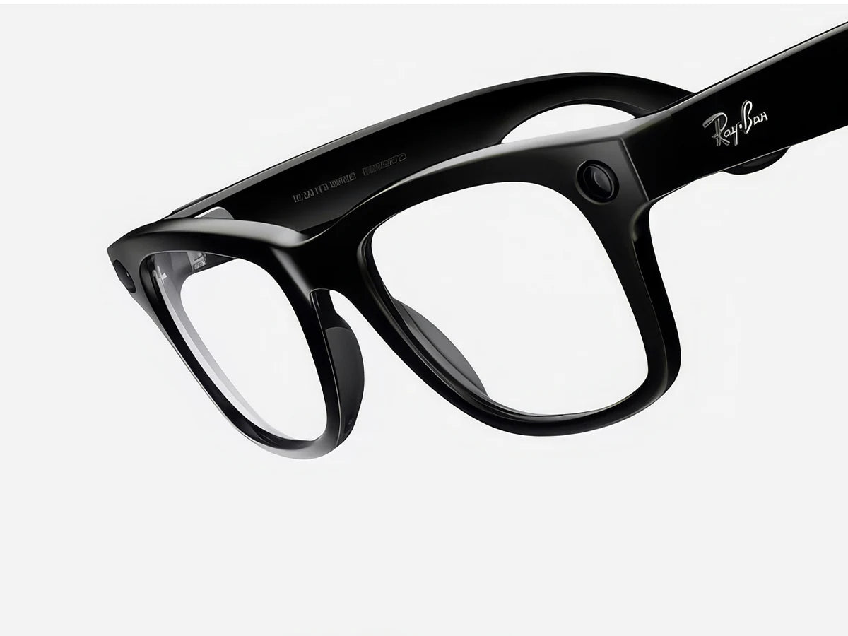Black Ray-Ban Meta glasses on a white background