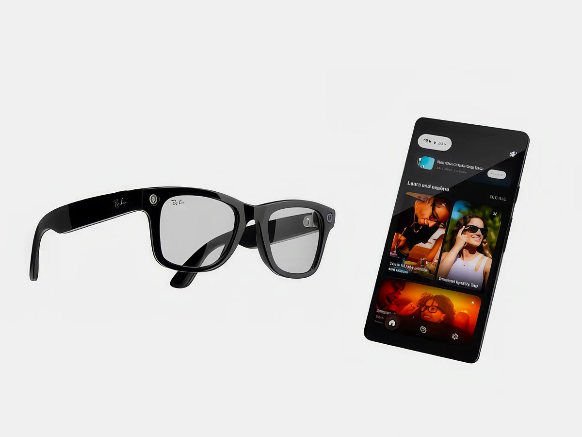Ray-Ban Meta glasses next to a phone running the Meta AI app